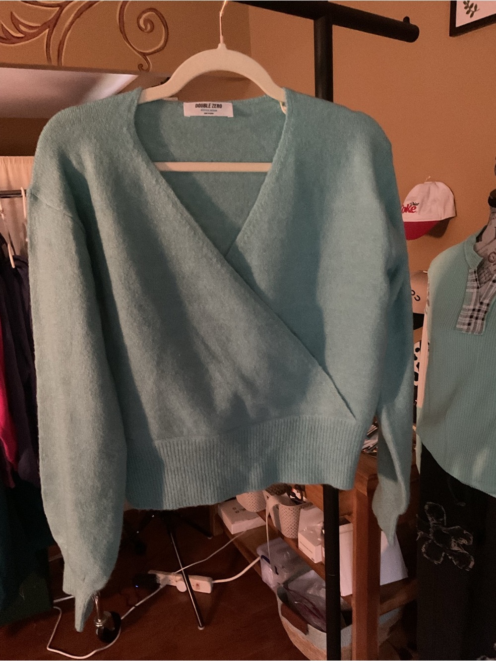 Double Zero Light Aqua Wrap V-Neck Sweater